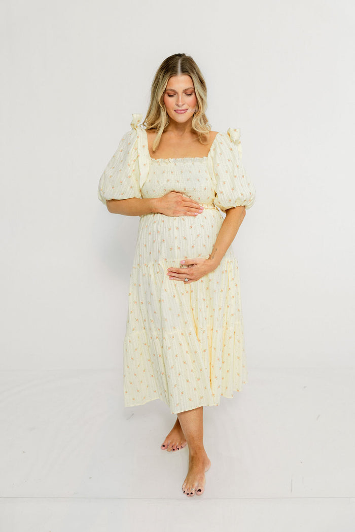 Elena 100% Cotton Midi Dress in Butter Floral - Bump Friendly (Restocking Jan 2027)