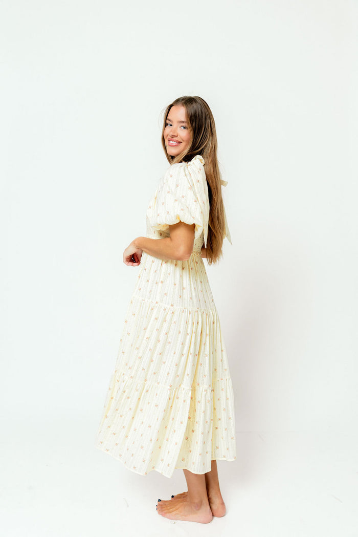 Elena 100% Cotton Midi Dress in Butter Floral - Bump Friendly (Restocking Jan 2027)