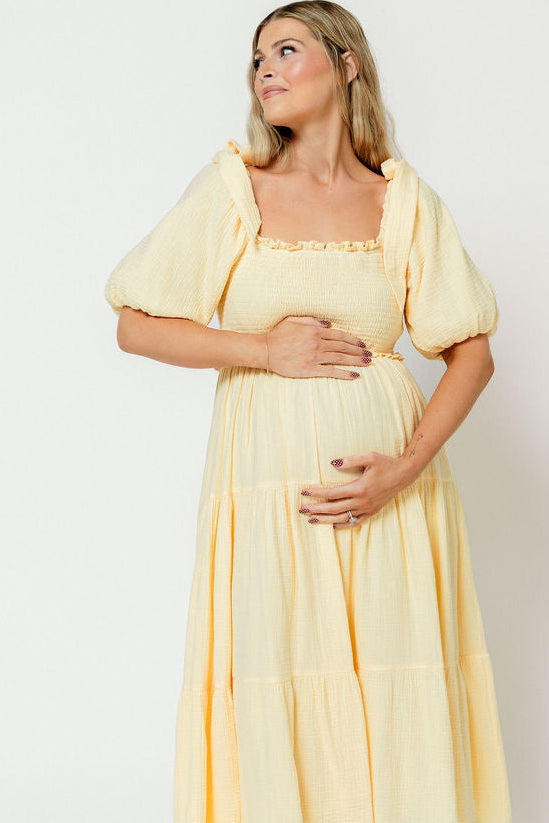 Elena 100% Cotton Midi Dress in Buttercream - Bump Friendly