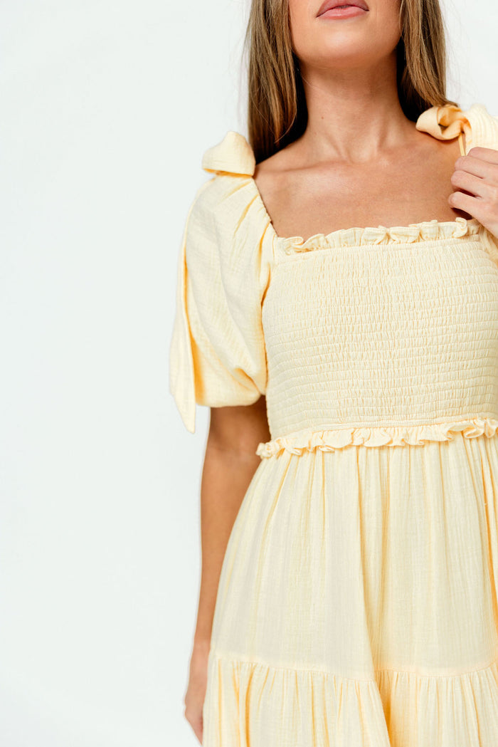 Elena 100% Cotton Midi Dress in Buttercream - Bump Friendly