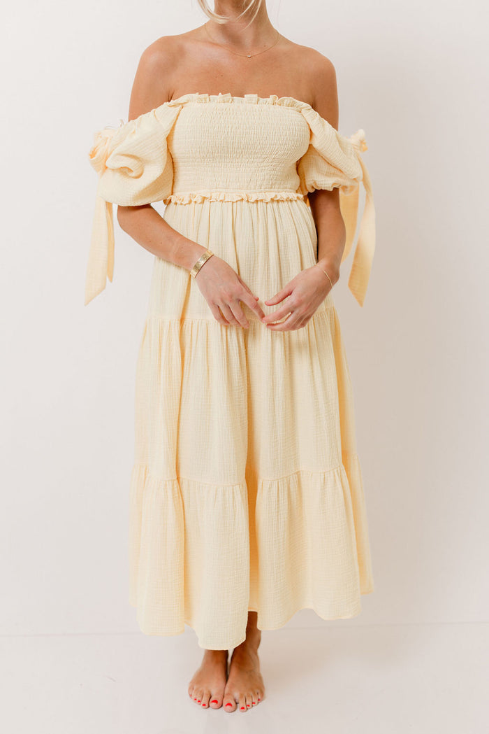 Elena 100% Cotton Midi Dress in Buttercream - Bump Friendly