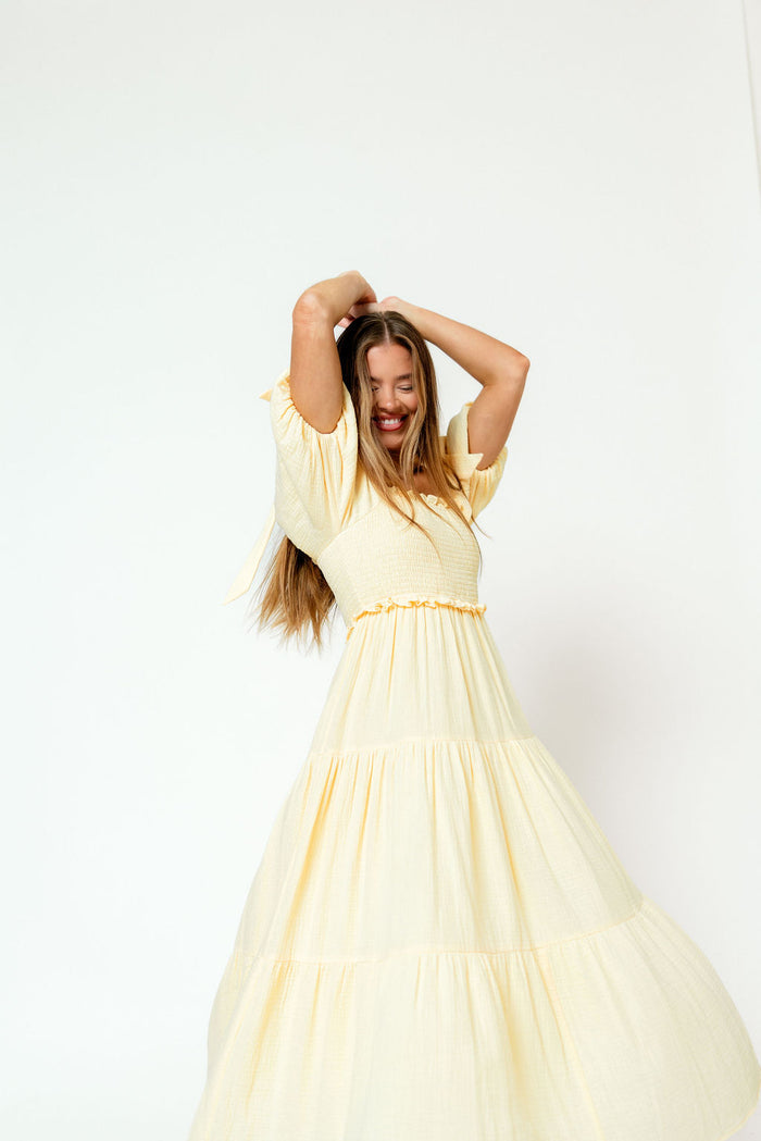 Elena 100% Cotton Midi Dress in Buttercream - Bump Friendly
