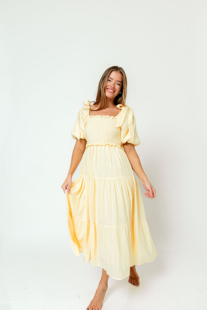 Elena 100% Cotton Midi Dress in Buttercream - Bump Friendly
