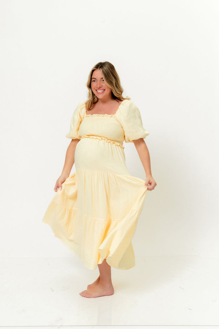 Elena 100% Cotton Midi Dress in Buttercream - Bump Friendly