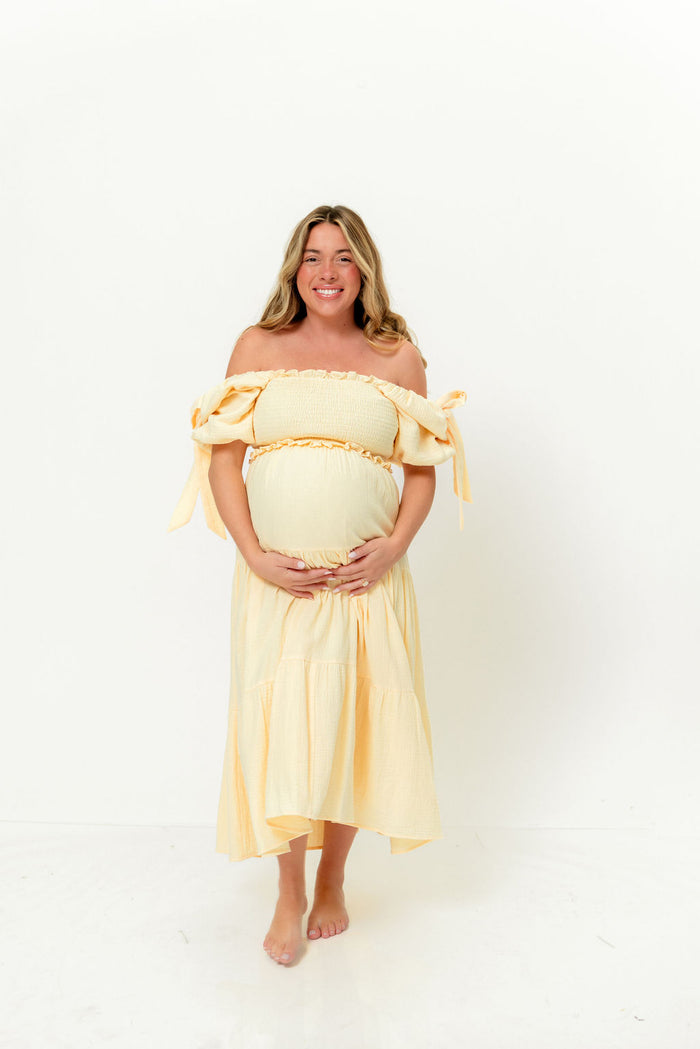 Elena 100% Cotton Midi Dress in Buttercream - Bump Friendly