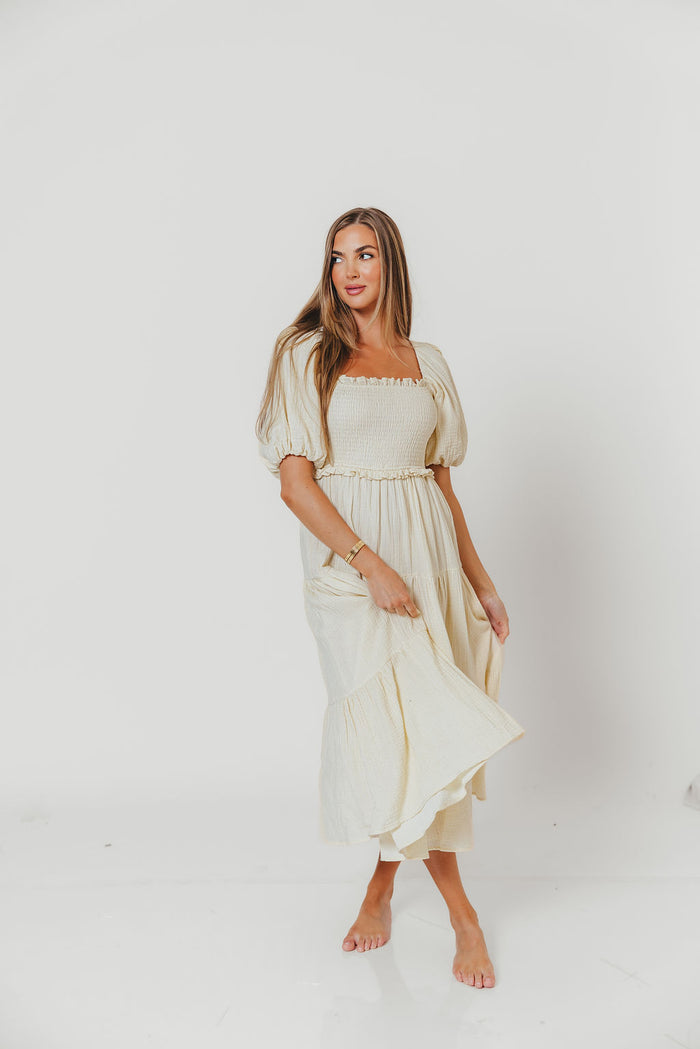 Elena 100% Cotton Midi Dress in Faded Grid - Bump Friendly