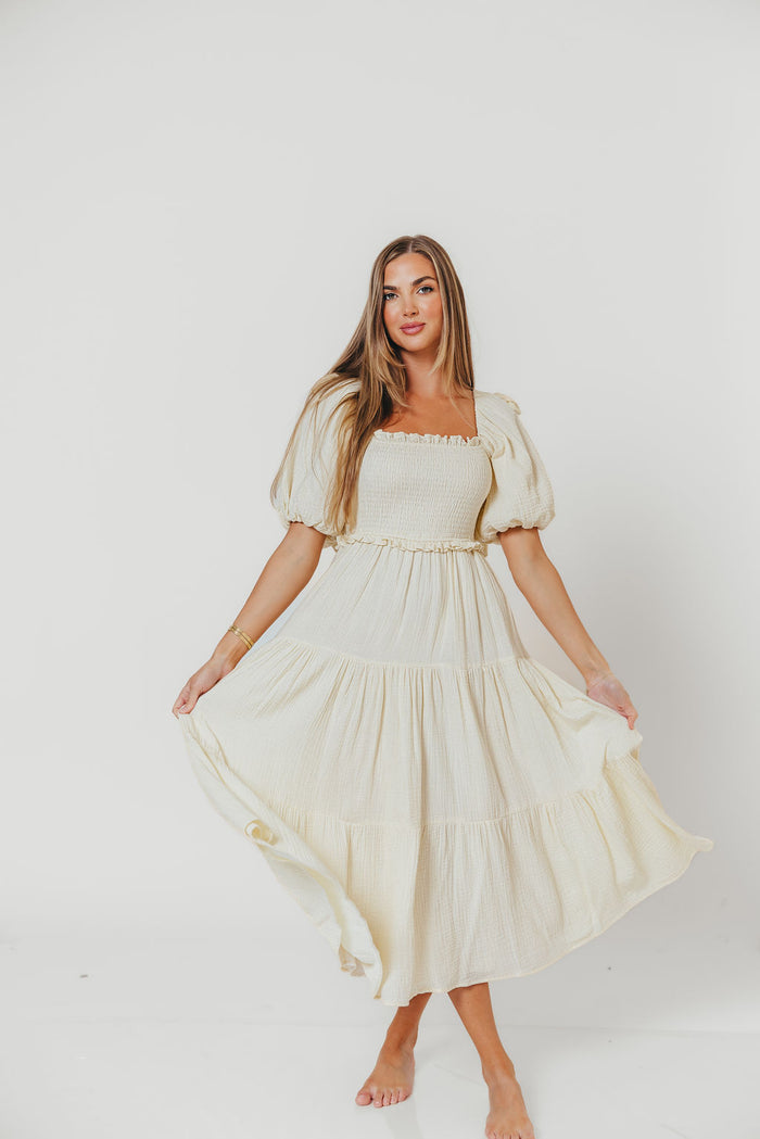 Elena 100% Cotton Midi Dress in Faded Grid - Bump Friendly