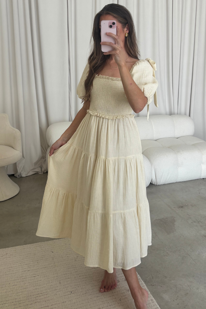 Elena 100% Cotton Midi Dress in Faded Grid - Bump Friendly