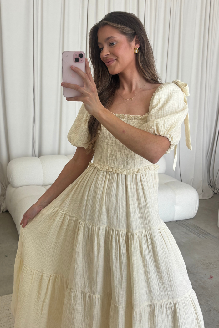Elena 100% Cotton Midi Dress in Faded Grid - Bump Friendly