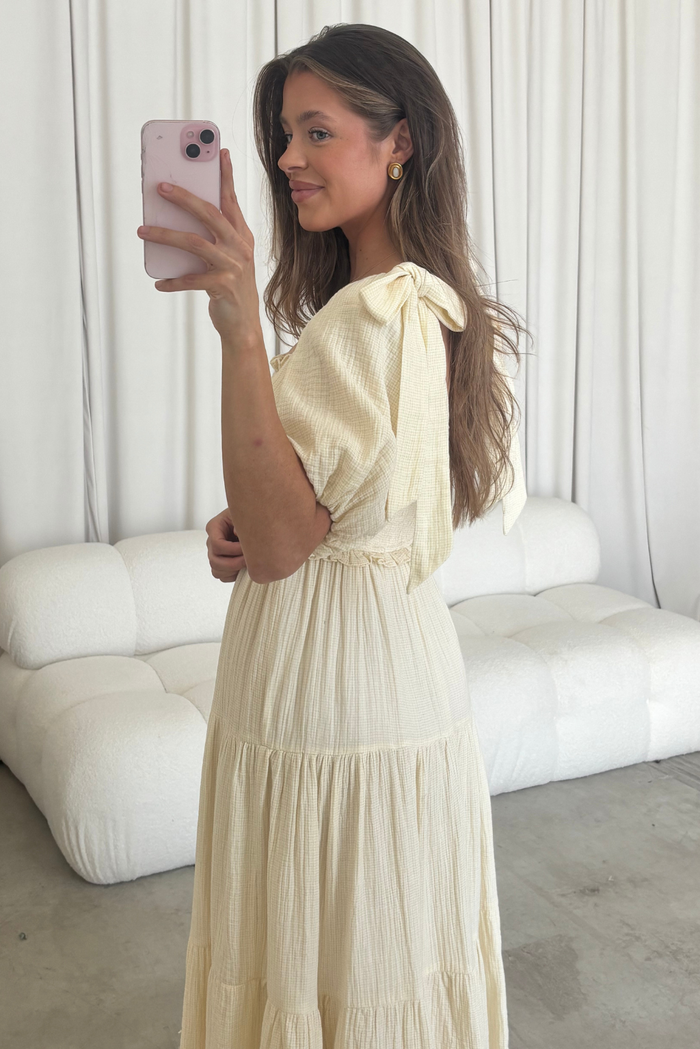 Elena 100% Cotton Midi Dress in Faded Grid - Bump Friendly