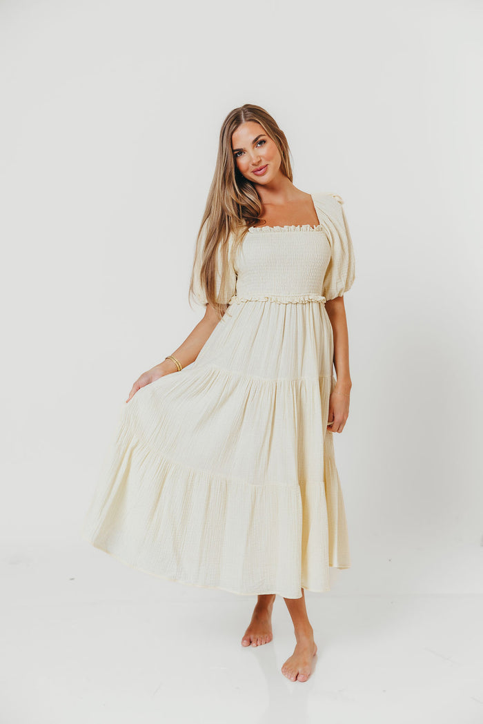 Elena 100% Cotton Midi Dress in Faded Grid - Bump Friendly
