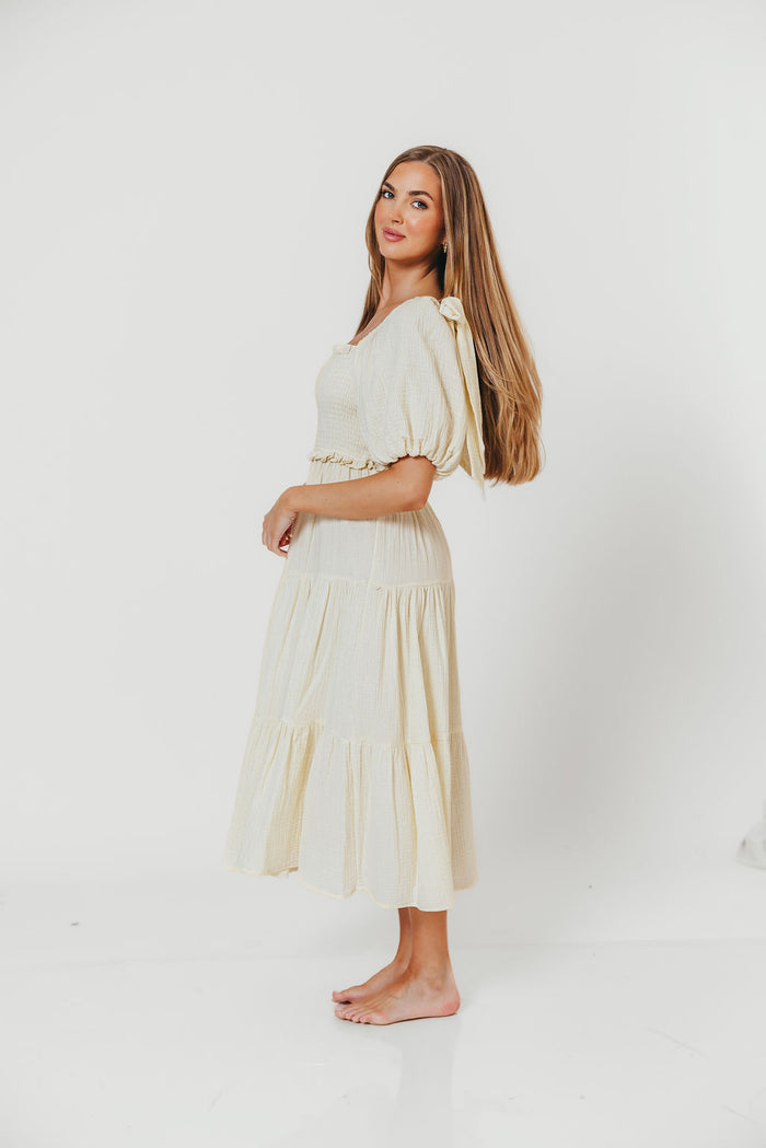 Elena 100% Cotton Midi Dress in Faded Grid - Bump Friendly