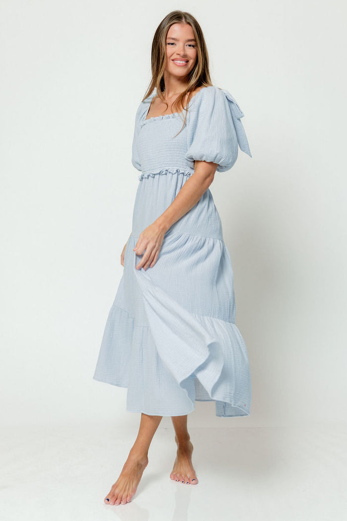 Elena 100% Cotton Midi Dress in Light Blue - Bump Friendly