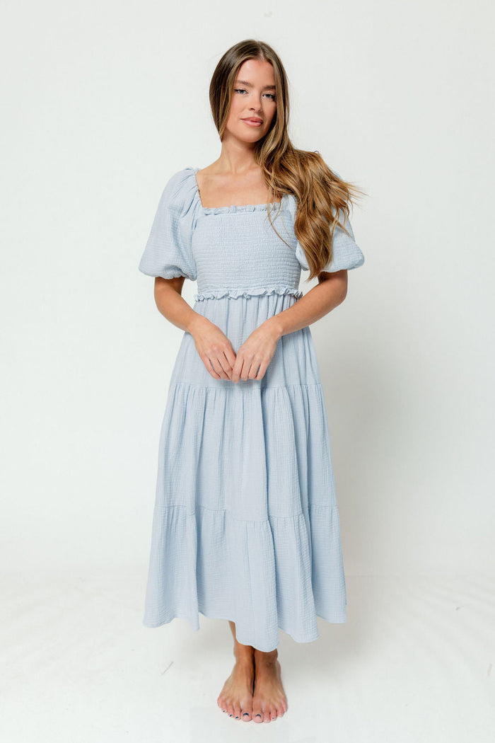 Elena 100% Cotton Midi Dress in Light Blue - Bump Friendly