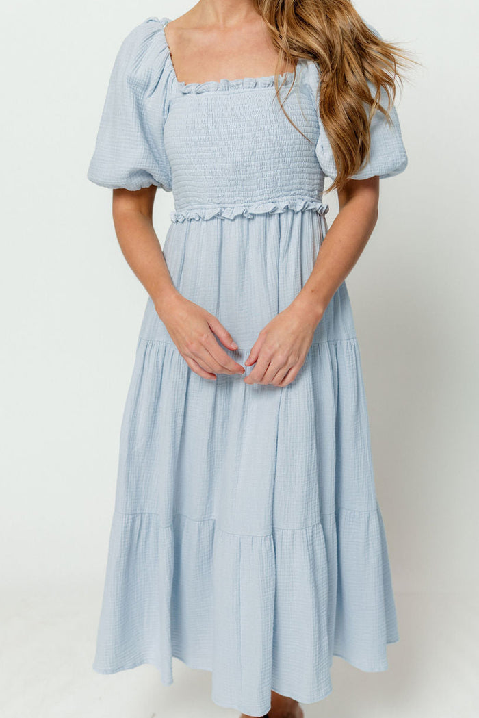 Elena 100% Cotton Midi Dress in Light Blue - Bump Friendly