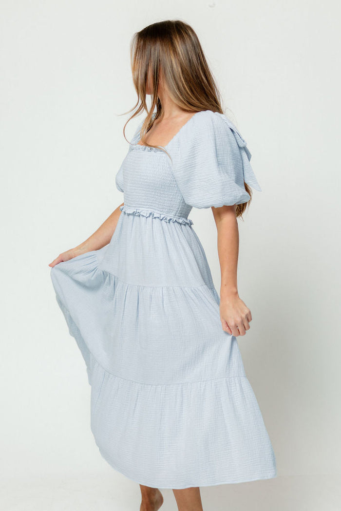 Elena 100% Cotton Midi Dress in Light Blue - Bump Friendly