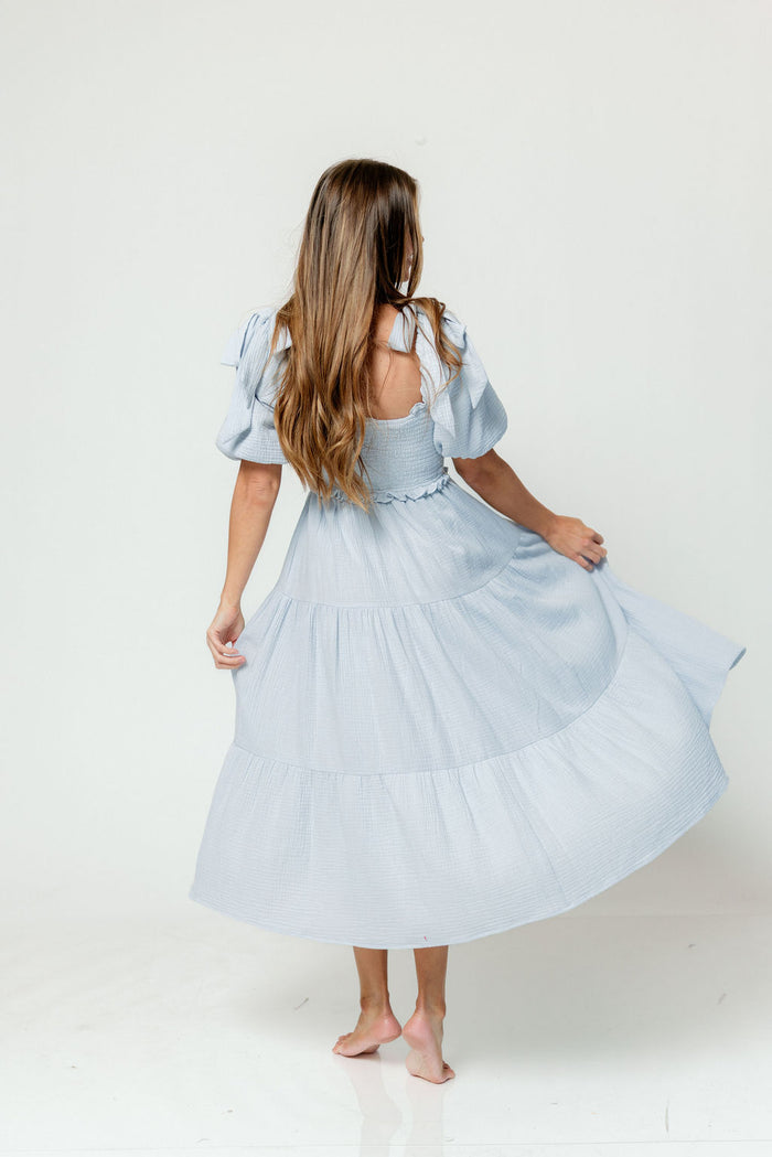 Elena 100% Cotton Midi Dress in Light Blue - Bump Friendly