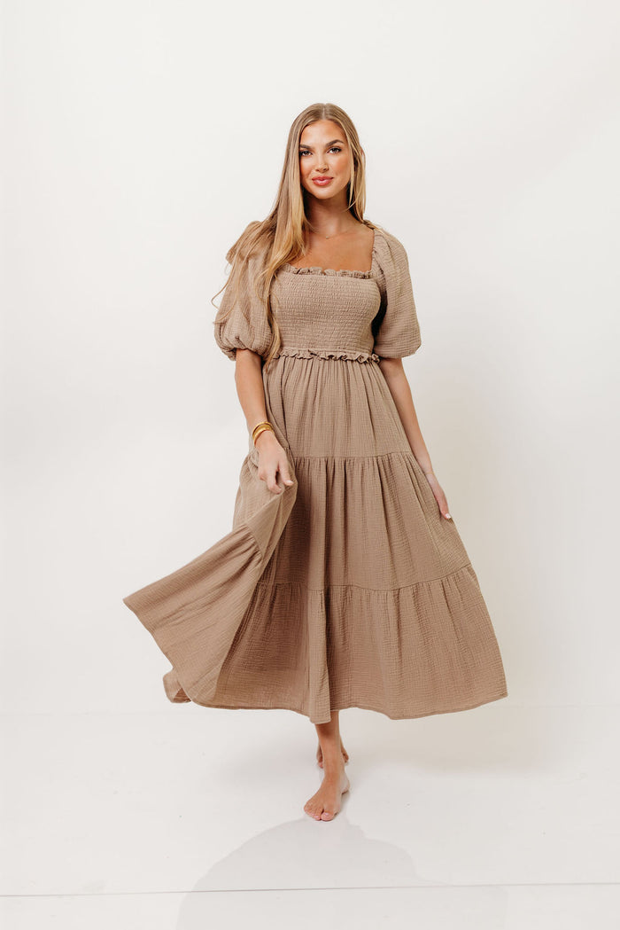 Elena 100% Cotton Midi Dress in Mocha - Bump Friendly & Inclusive Sizing