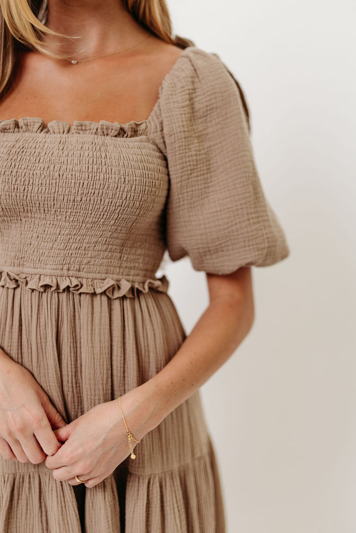 Elena 100% Cotton Midi Dress in Mocha - Bump Friendly & Inclusive Sizing