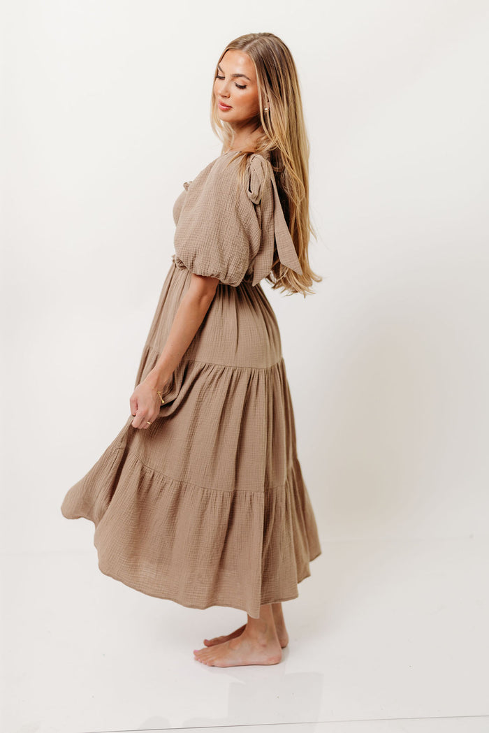 Elena 100% Cotton Midi Dress in Mocha - Bump Friendly & Inclusive Sizing