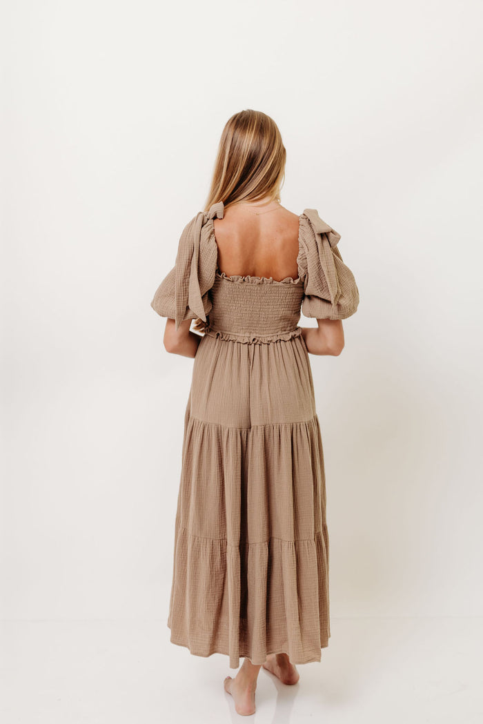 Elena 100% Cotton Midi Dress in Mocha - Bump Friendly & Inclusive Sizing