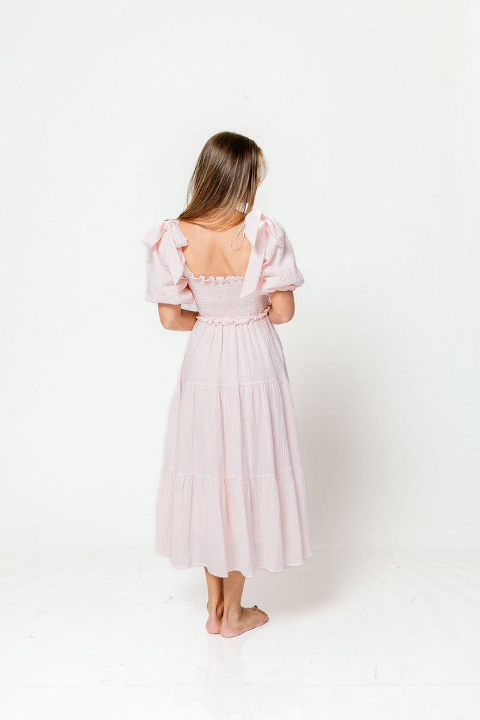 Elena 100% Cotton Midi Dress in Pale Pink - Bump Friendly