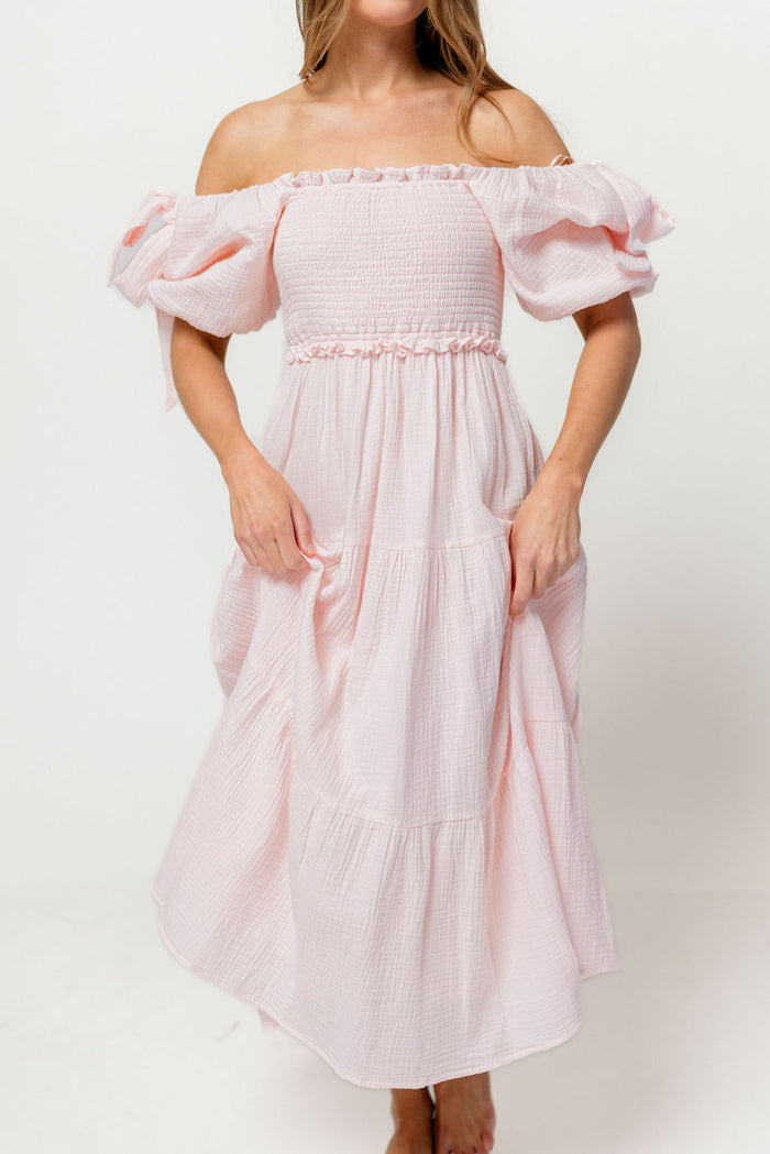 Elena 100% Cotton Midi Dress in Pale Pink - Bump Friendly