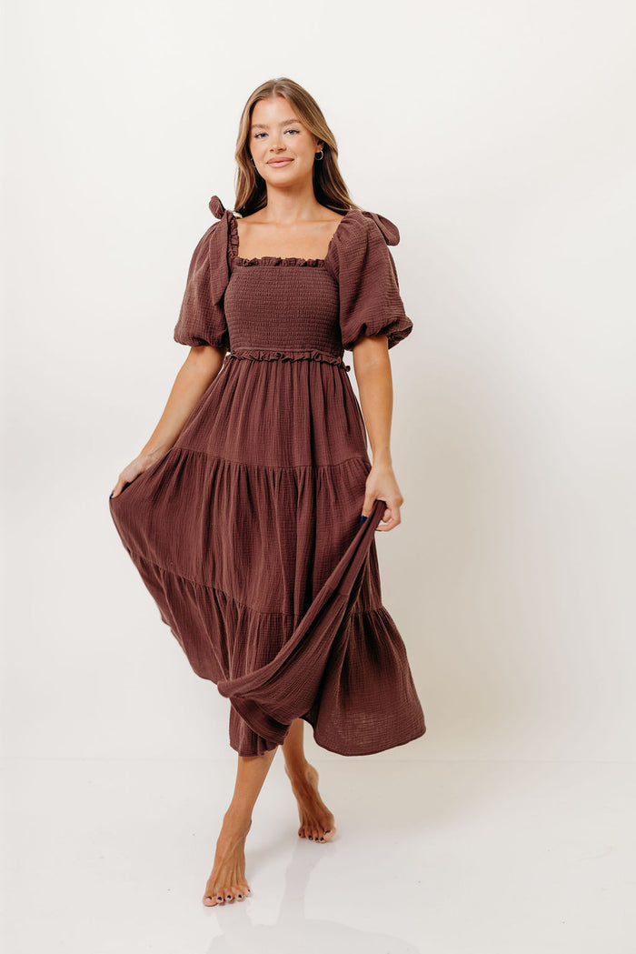 Elena 100% Cotton Midi Dress in Plum - Bump Friendly & Inclusive Sizing