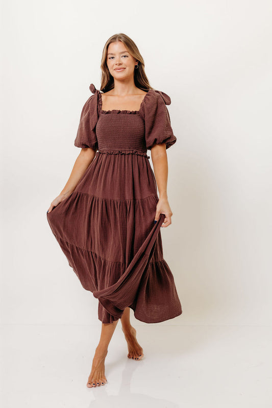 Elena 100% Cotton Midi Dress in Plum - Bump Friendly & Inclusive Sizing