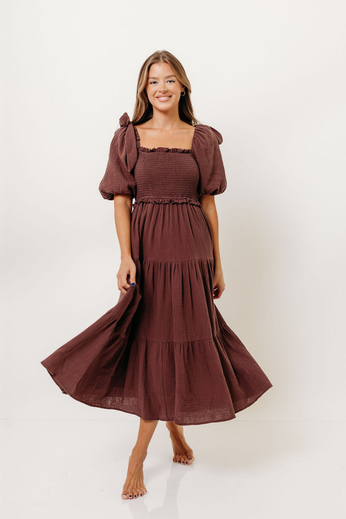 Elena 100% Cotton Midi Dress in Plum - Bump Friendly & Inclusive Sizing