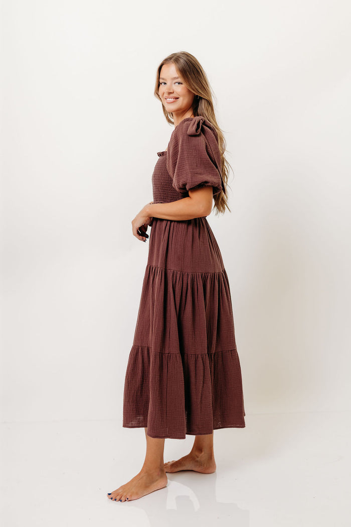 Elena 100% Cotton Midi Dress in Plum - Bump Friendly & Inclusive Sizing
