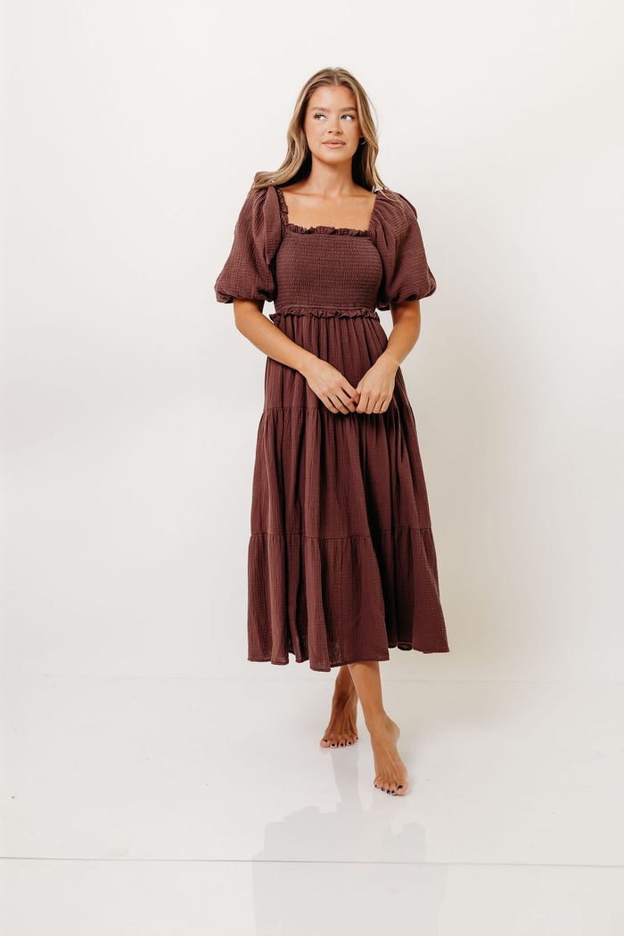 Elena 100% Cotton Midi Dress in Plum - Bump Friendly & Inclusive Sizing