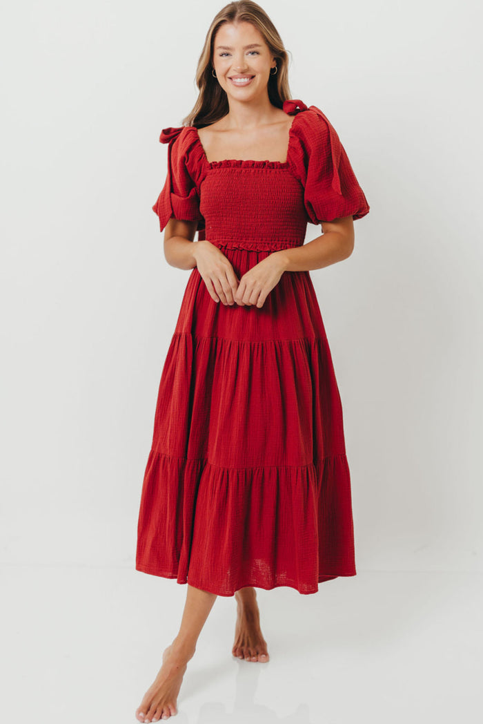 Elena 100% Cotton Midi Dress in Rust - Bump Friendly & Inclusive Sizing