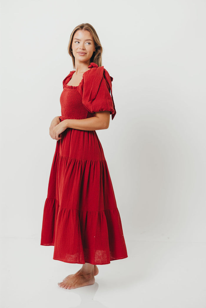Elena 100% Cotton Midi Dress in Rust - Bump Friendly & Inclusive Sizing