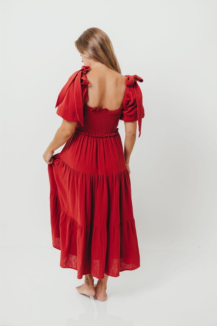 Elena 100% Cotton Midi Dress in Rust - Bump Friendly & Inclusive Sizing