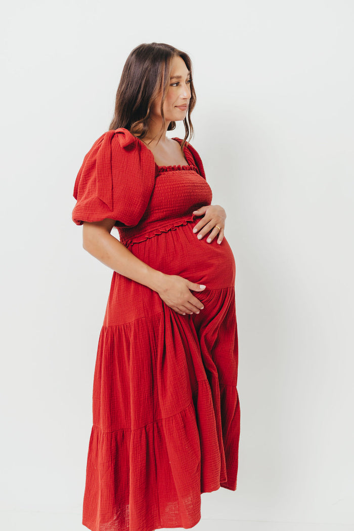 Elena 100% Cotton Midi Dress in Rust - Bump Friendly & Inclusive Sizing