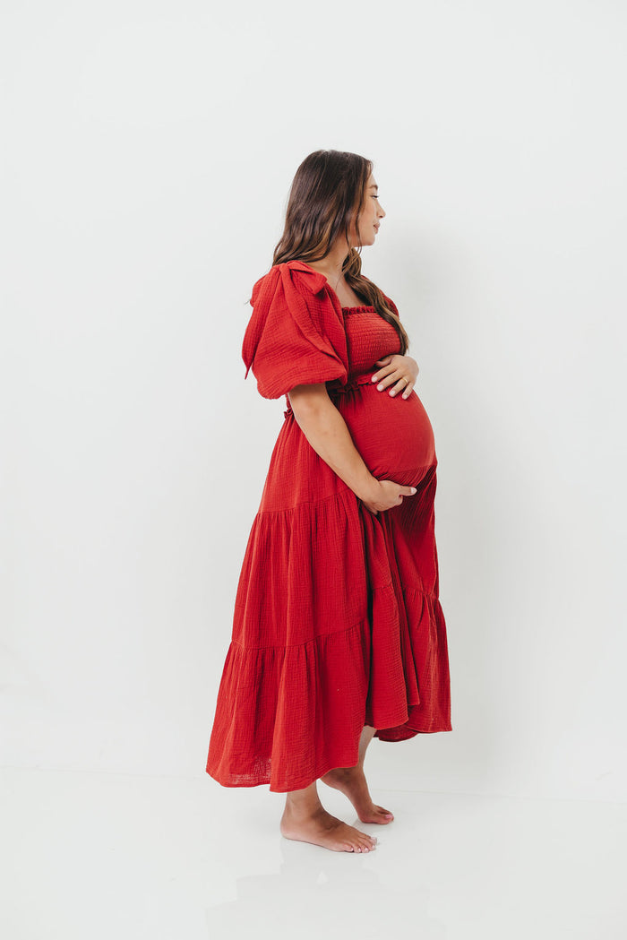 Elena 100% Cotton Midi Dress in Rust - Bump Friendly & Inclusive Sizing