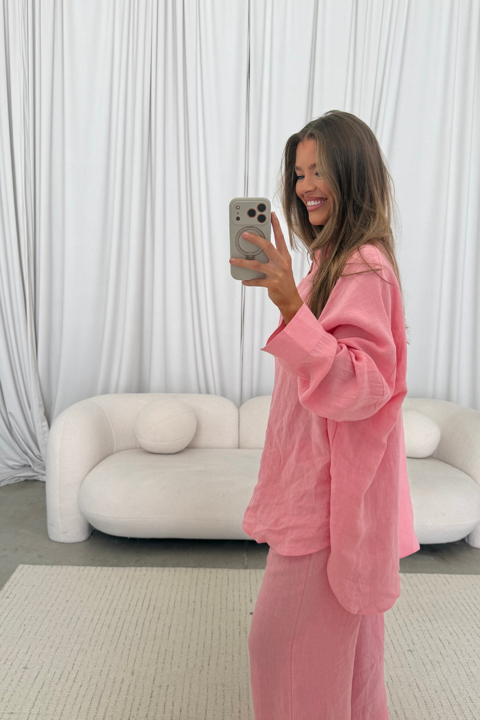 Elizabeth 100% Linen Pants in Bubble Gum