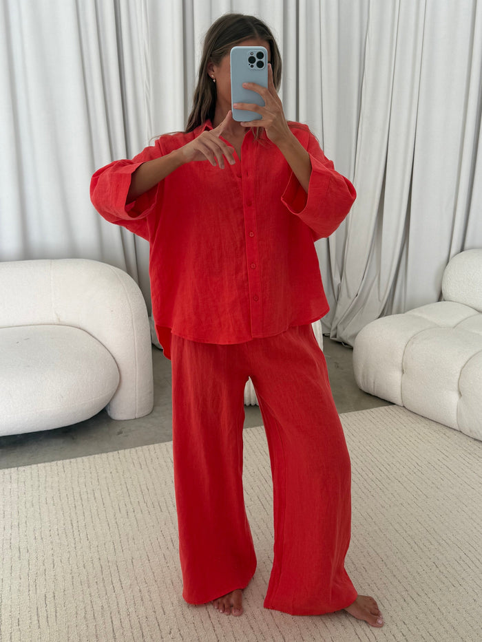 Elizabeth 100% Linen Pants in Chili Pepper