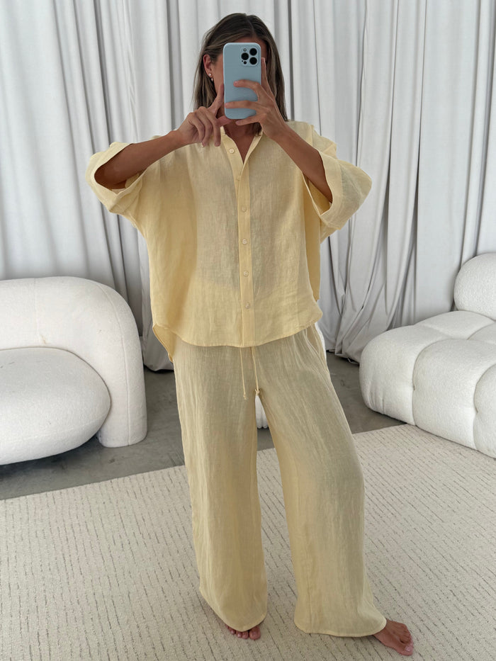 Elizabeth 100% Linen Pants in Creamy Yellow