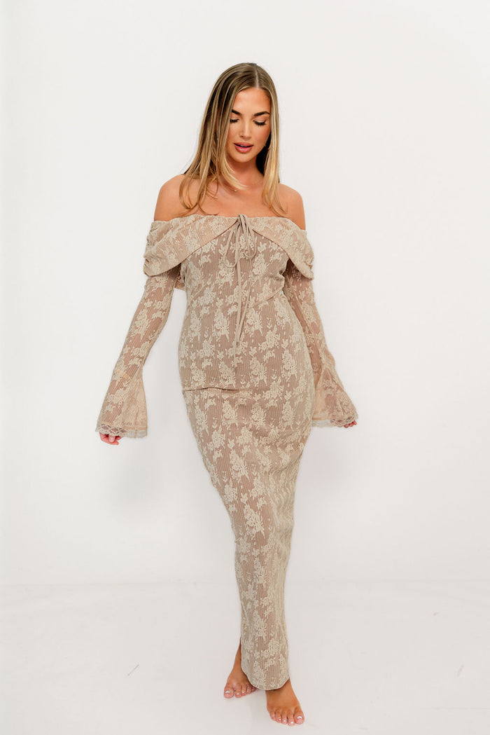 Ella Lace Maxi Dress in Nude