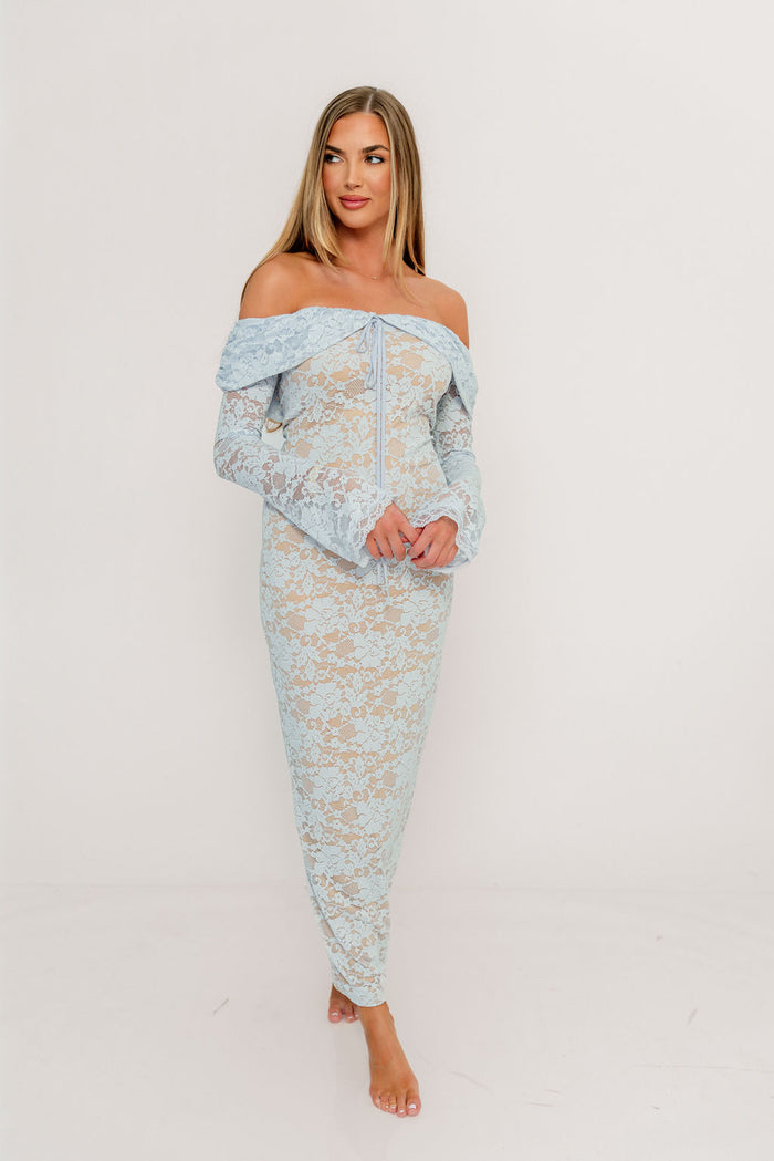 Ella Lace Maxi Dress in Pale Blue