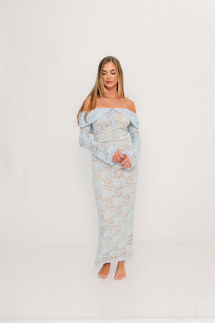 Ella Lace Maxi Dress in Pale Blue
