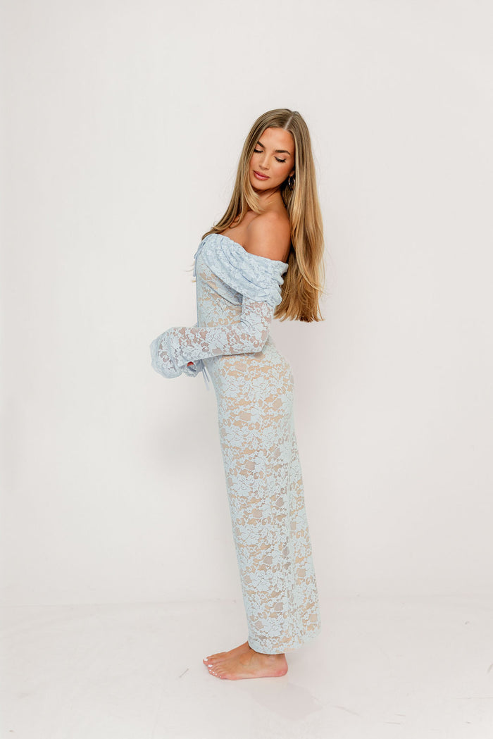 Ella Lace Maxi Dress in Pale Blue