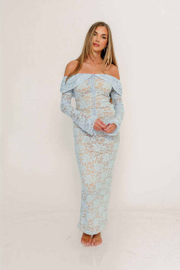 Ella Lace Maxi Dress in Pale Blue