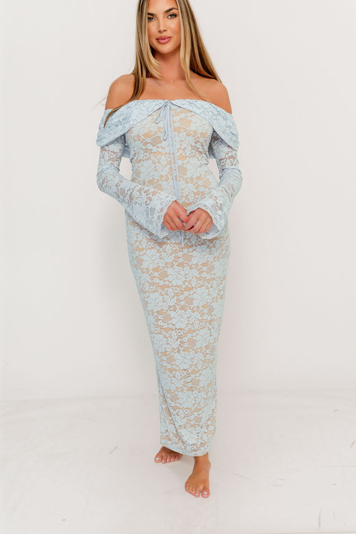 Ella Lace Maxi Dress in Pale Blue