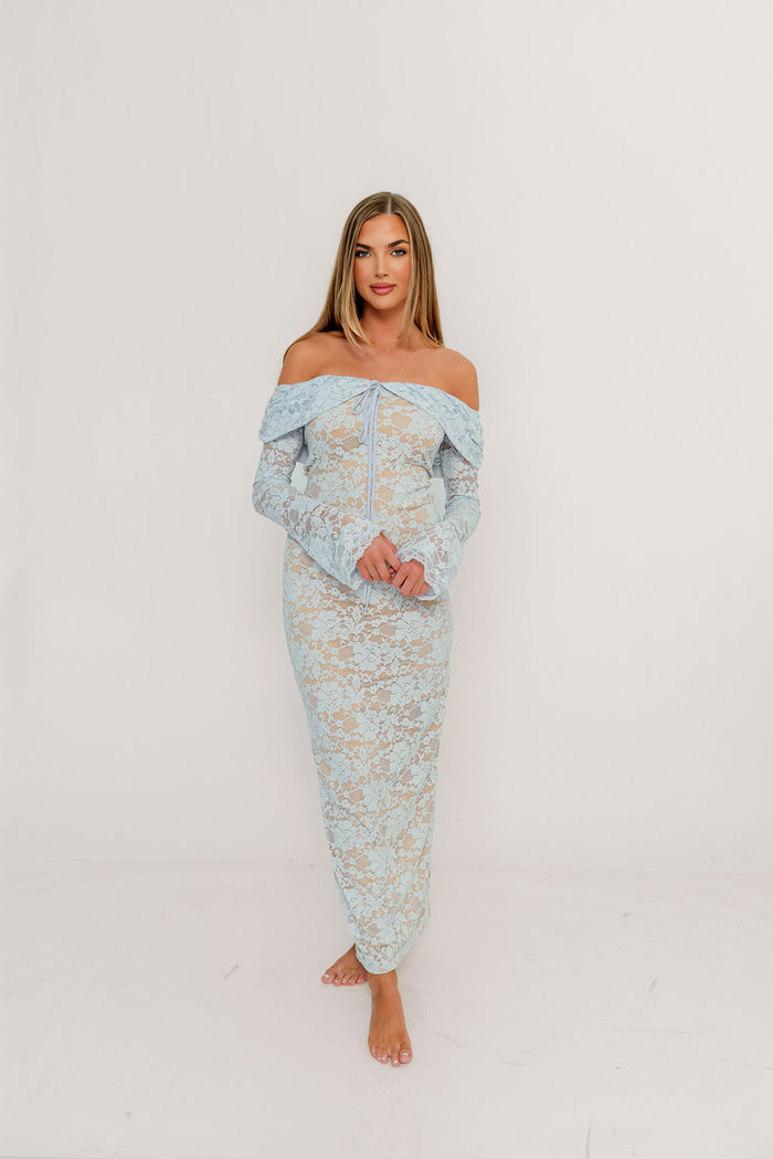 Ella Lace Maxi Dress in Pale Blue
