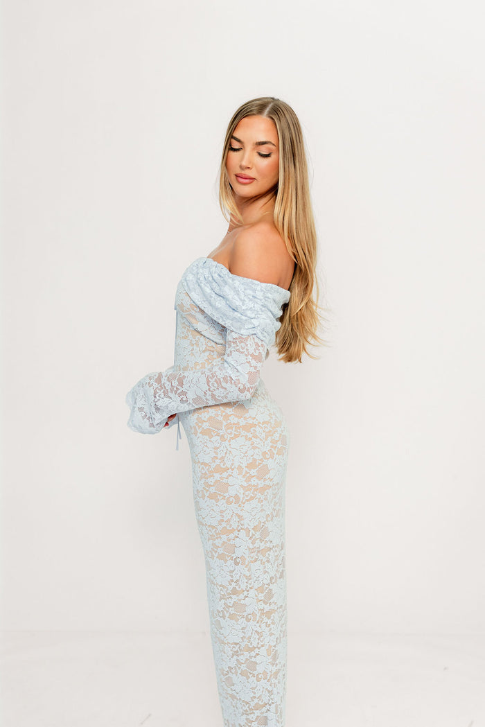 Ella Lace Maxi Dress in Pale Blue