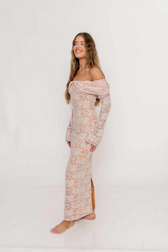 Ella Lace Maxi Dress in Pale Pink