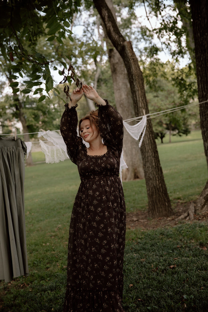 Eloise Maxi Dress in Coffee Floral - Bump Friendly & Size Inclusive *9/9 PRE-ORDER*